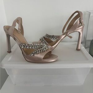 Badgley Mischka Metallic Pink Heels with Station and Jewel Accents